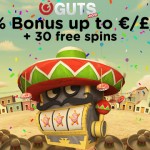 Monday Free Spins at Guts Casino Offers 40% Bonus & 30 Free Spins with no wagering requirements.