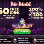 NEW MR MOBI APRIL OFFER! Get 50 Starburst No Deposit Free Spins + 200% bonus up to €/£/$200